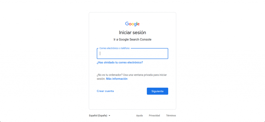 inicio de sesión en google search console